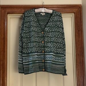Novica NWOT Green Nordic Pattern Cardigan Sweater 100% Alpaca